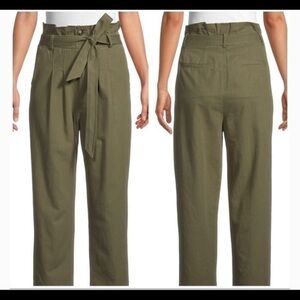 NWT 7FAM Olive Green High-Waisted Paperbag Trouser Size Small Trendy